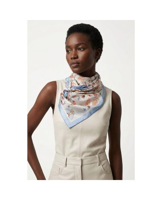 Jessie Zhao New York White Baroque Blossom Double Sided Silk Scarf