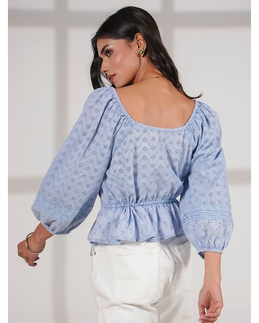Rose & Nancy Blue Dee Washed Embroidery Cotton Top