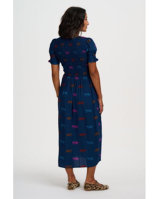 Sugarhill Blue Lacy Shirred Midi Dress Petrol Tiger