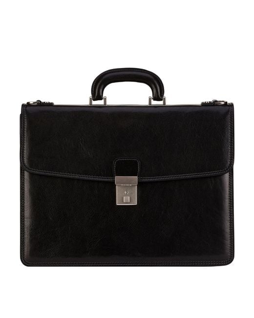 Time Resistance Black Leather Briefcase for men