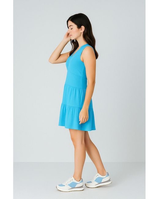 Conquista Blue Aqua Sleeveless V-Neck Jersey Dress – Loose Fit, Knee-Length