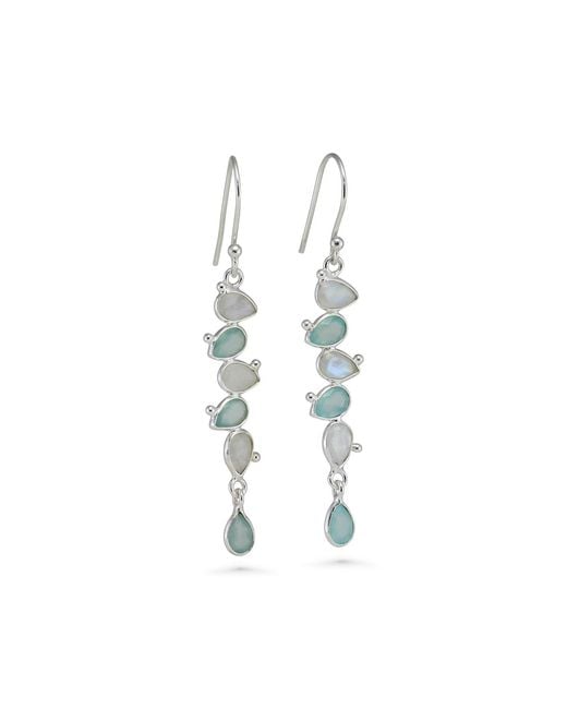 Isla Silver Multicolor Moonstone & Aqua Chalcedony Drop Earrings
