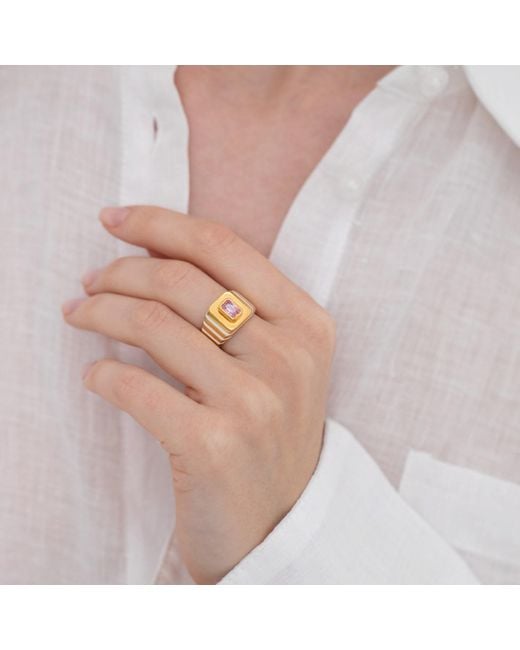 LINYA JEWELLERY Metallic Octagon Stone Enamel Signet Ring