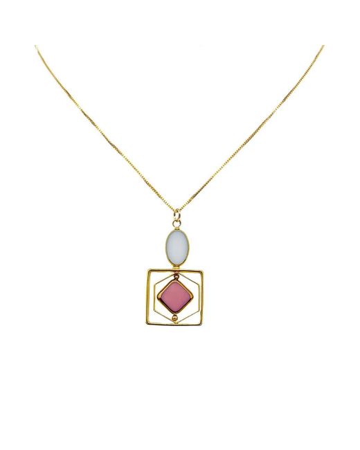 Aracheli Studio Metallic White And Pink Vintage German Glass Beads, Art Deco Chain Necklace