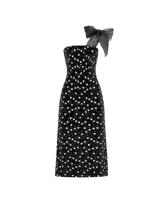 Zetaye Black Lydia Sequin One Shoulder Bow Dress