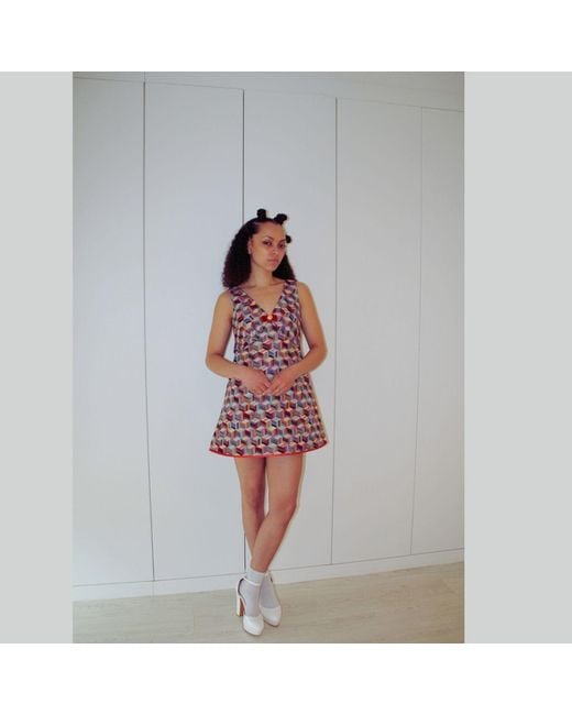 Couture to Your Door Red Tapestry Geometric A Line Mod Dress
