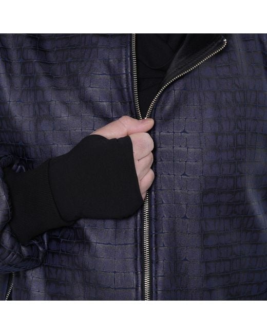 Metamorph Blue Croc-Effect Bomber Jacket for men