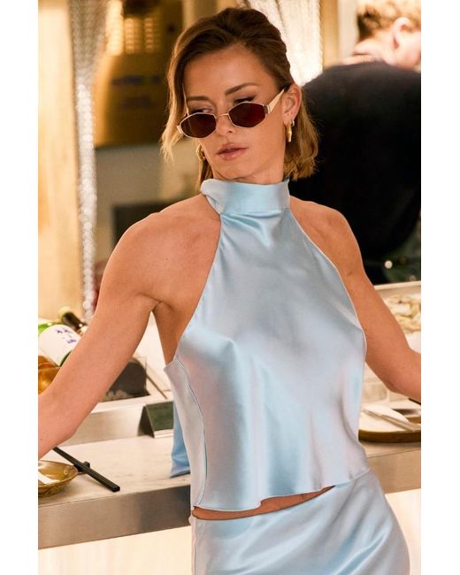 Lily Rou Blue Sky Halter-Neck Silk Top