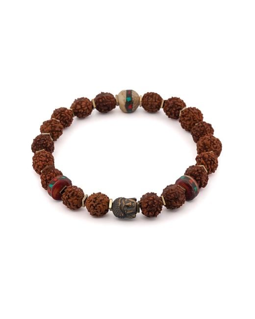 Ebru Jewelry Brown Energy Stone Tibet Rudraksha Buddha Beaded Bracelet for men