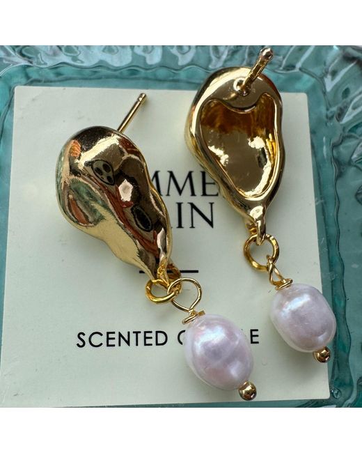 My Little Nature Metallic Plated Irregular Shape Earrings With Freshwater Pearls – Dangle Drop Statement Jewellery For Her