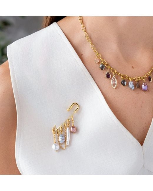 Loni Paul Jewelry Metallic Colorful Pearl Brooch