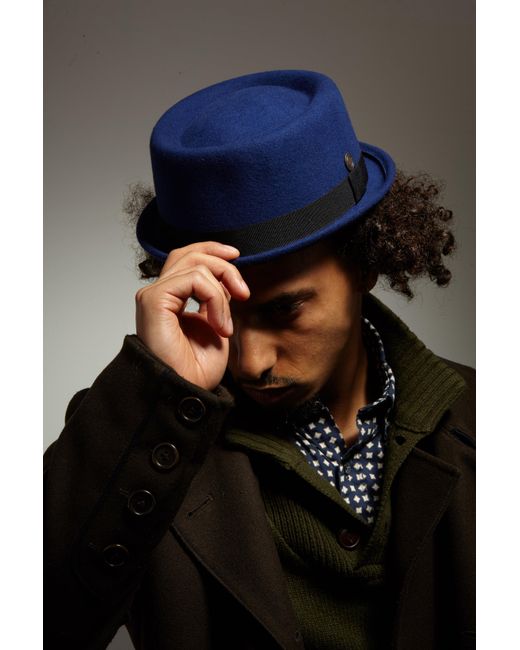 Dasmarca Hats Blue Jack Felt Skimpy Brim Short Brim Rude Boy Mod Style Porkpie Hat for men