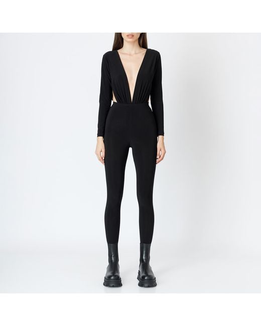 LIA ARAM Black V-Neck Jumpsuit With Gathered Detailing