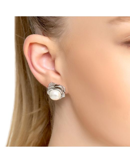 Latelita London Metallic Pearl And Rose Petals Stud Earrings