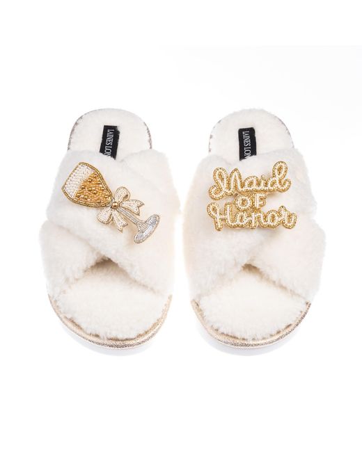 Laines London Metallic Neutrals Laines Neutral Boucle Slippers With Maid Of Honor Brooches