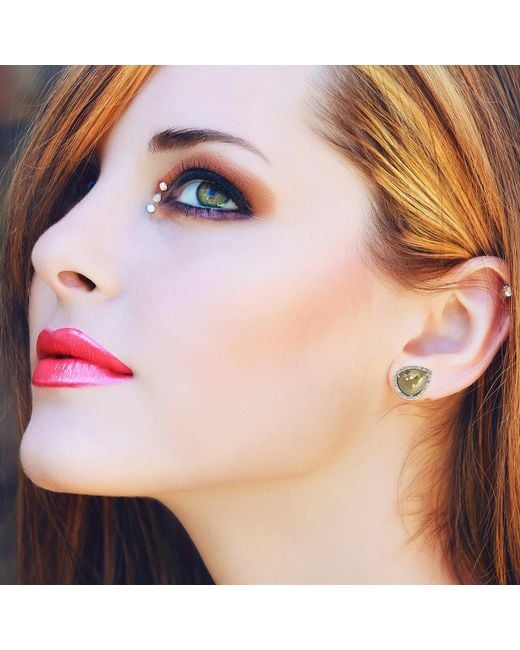 Artisan Multicolor Ice Diamond 18k White Gold Pear Shape Stud Earrings Handmade Jewelry