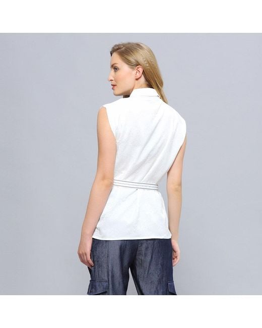 Smart and Joy White Sleeveless Trimming Shirt