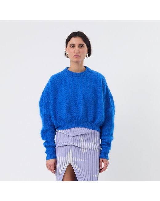 Ccy Currency Blue Mohair Zigzag Bubble Sweater