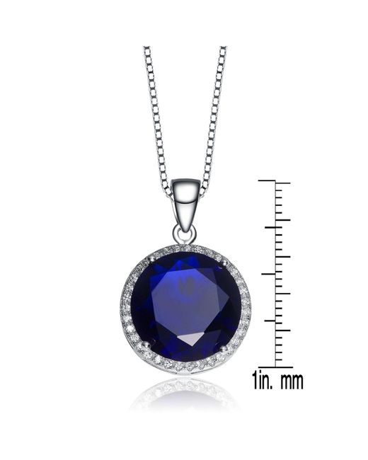 Genevive Jewelry Sterling Silver Blue Cubic Zirconia Round Pendant