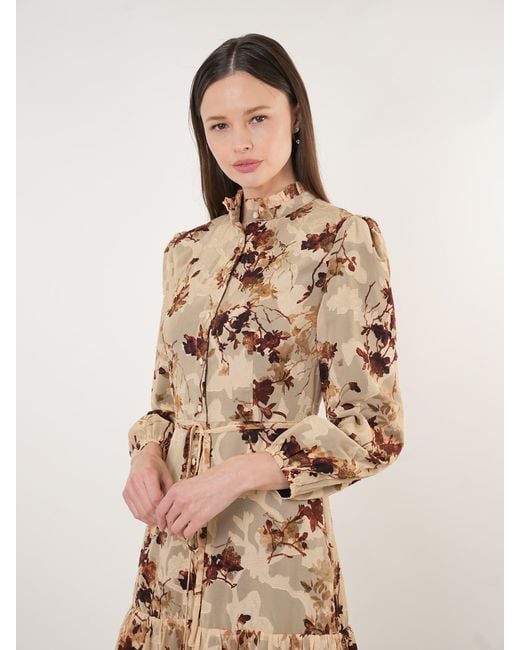 John Abgin Natural Chiffon Ruffle Tiered Midi Dress
