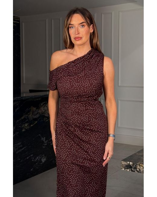 Girl In Mind Red Donna Asymmetric Neckline Midi Dress Spot