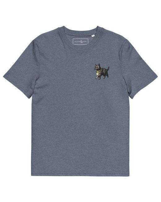 Anchor and Crew Blue Heather Cool Cat Actual Life Organic Cotton Embroidered T-Shirt for men