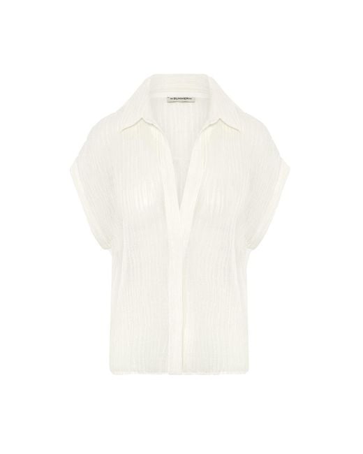 The Summer Edit White Izzy Crinkle Linen Shirt