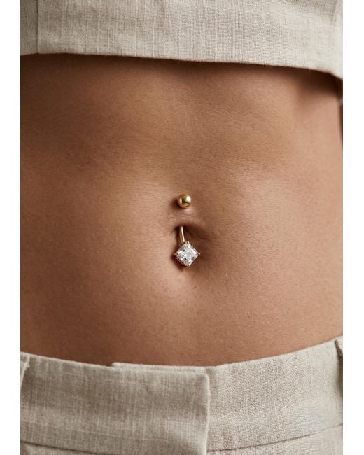 Zahav Jewelry White 10K Solid 14G Square Cz Belly Ring