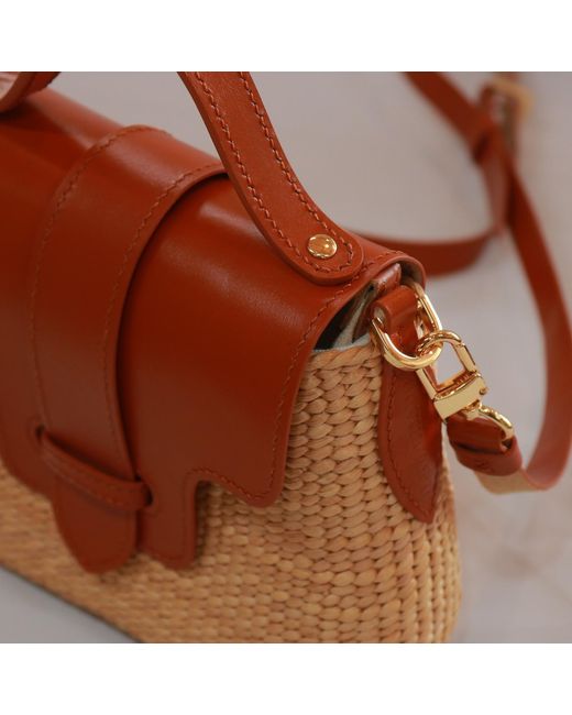 Silk and Bears Brown Handwoven Water Hyacinth Mini Crossbody Bag – Tan Leather Trim