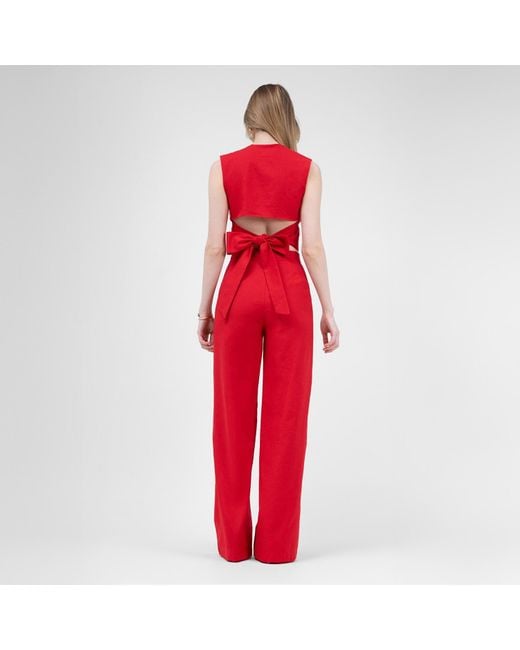 BLUZAT Red Linen Suit With Cut-out Vest And Straight-cut Trousers