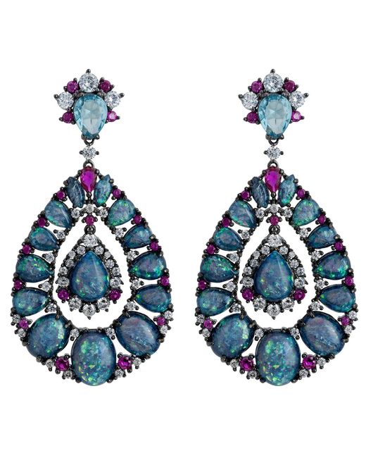 Latelita London Blue Paloma Opal Drop Earrings Oxidised