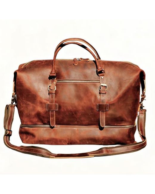 Touri Brown Leather Weekend Bag With Suit Compartment Weekender for men