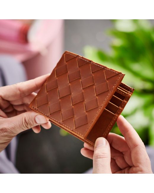 VIDA VIDA Brown Plaited Tan Leather Card Wallet for men
