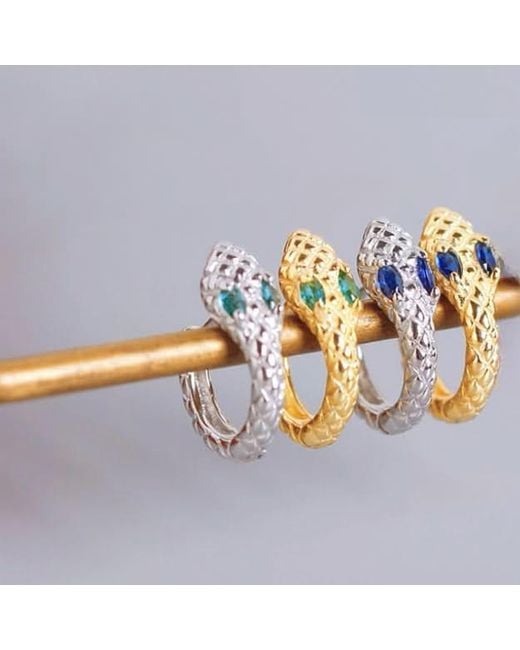 Angel Barocco Blue Small & Dainty Snake Hoops Earrings