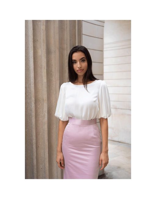 Femponiq White Puff Sleeve Cupro Blouse