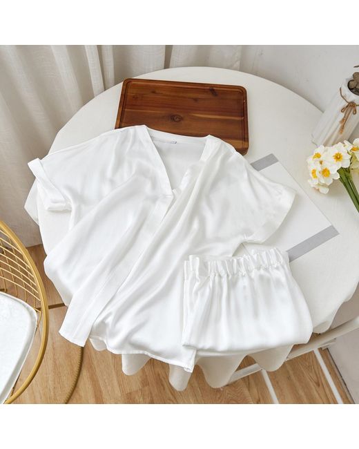 Soft Strokes Silk White Pure Mulberry Silk Top And Shorts Set