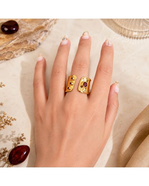 By Ozge Metallic Mystic Egypt Ruby Stone Plated Adjustable Cuff Ring