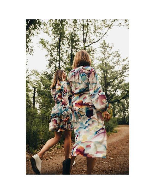 Oh!Zuza Blue Echo Lightweight Mini Wrap Dress With Pockets – Abstract Print