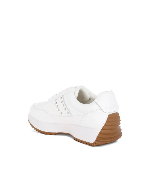 Rag & Co White Athion Studded Real Leather Sneakers