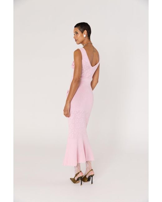Andreeva Pink Rose Vanilla Knit Dress With Handmade Knit Details