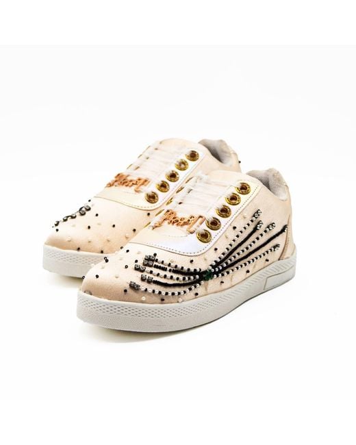 Rettrose Black Neutrals Nancy Luxury Buttermilk Satin Handmade Embellished Tennis Shoe