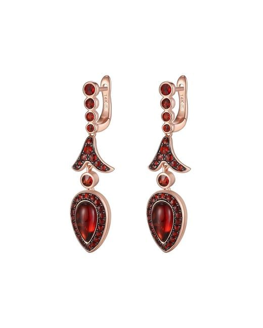 Artisan Pink Rose 14K Rose Garnet & Dangle Drop Earrings