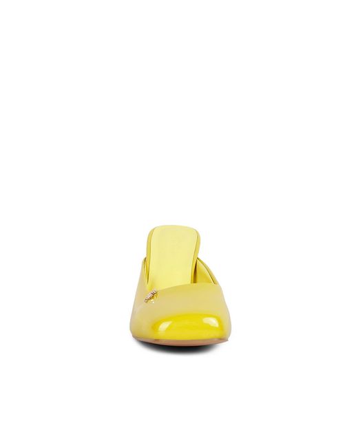 Rag & Co Yellow Neoplast Patent Pu Block Heeled Mules