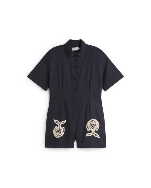 Thinking Mu Blue Fish Roberta Hand Embroidered Jumpsuit