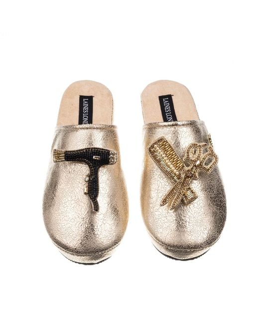 Laines London Metallic Softie Slippers With Hairdresser Brooches
