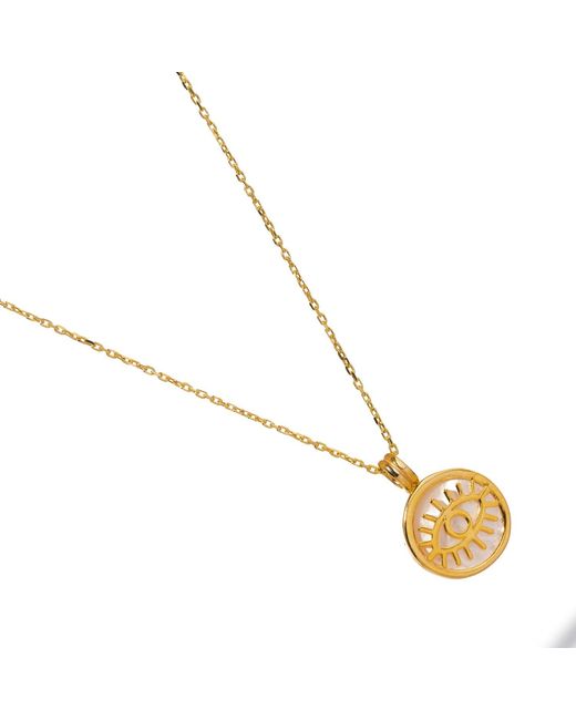 Ebru Jewelry Metallic Pearl & Round Evil Eye Pendant Talisman Necklace