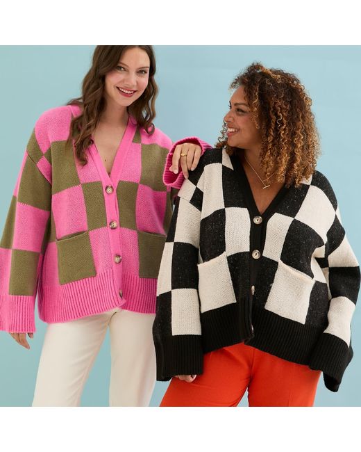 Cara & The Sky Black Candice Checked Oversized Chunky Cardigan