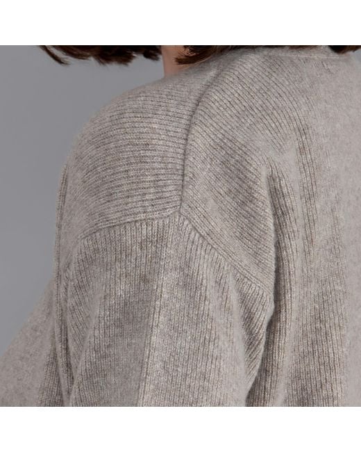 Paul James Knitwear Gray Neutrals Lambswool V Neck Ribbed Layla Cardigan With Pockets