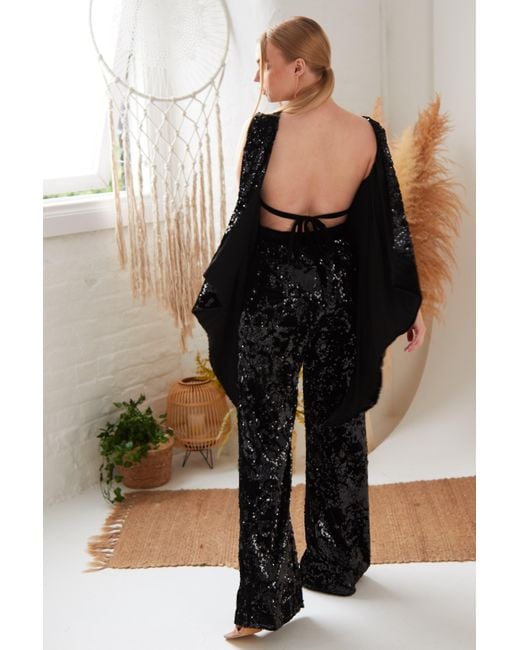 Sarvin Black Sequin Flared Trousers