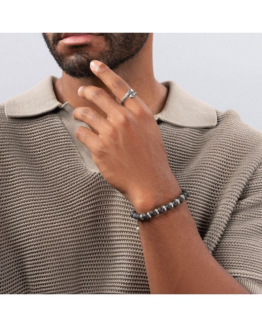 Nialaya Black Sterling Beaded Bracelet With Lava Stone for men